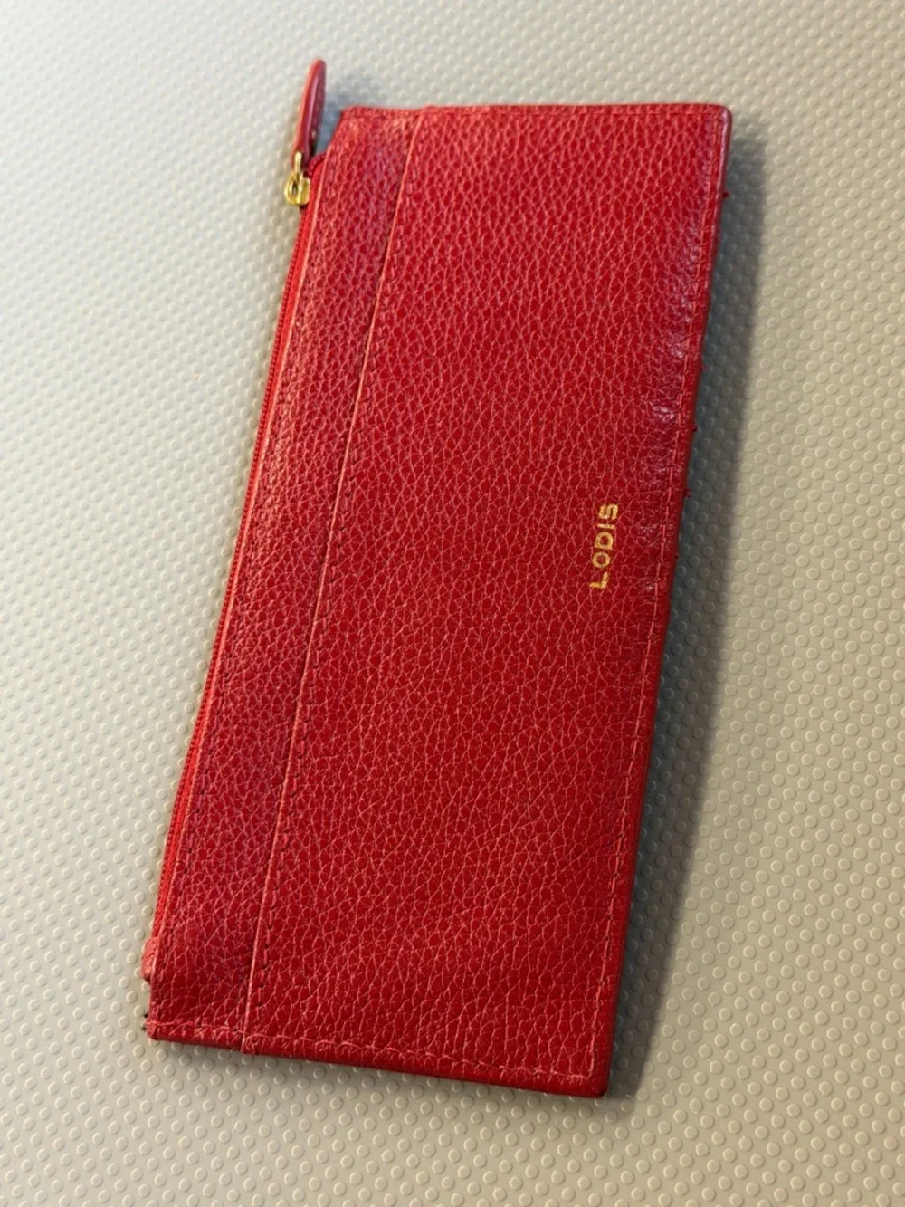 Lodis Red Leather Long Stacker Slim Wallet with Zip Pocket and Snap Strap - Picture 3 of 7